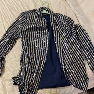 Navy and silver striped sequin blazer. Vici, medium. Never worn